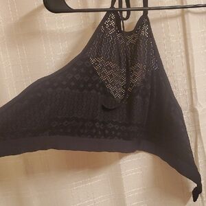 Apt 9 Top Womens Size Large Black Lace Halter Top No Padding Neck Tie Clip Back